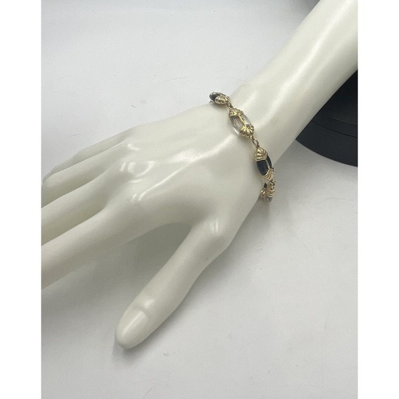 Swarovski Signed Vintage Swan Gold Tone Jet Black and Clear Lucite Bracelet - Picture 2 of 15